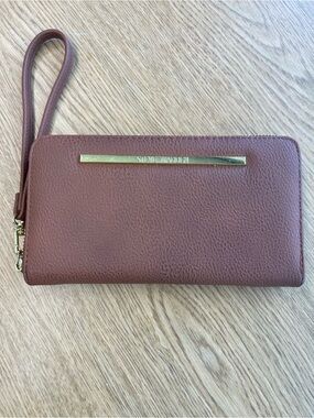 Steve Madden Brown Zip-Around Wristlet Wallet with Wrist Strap